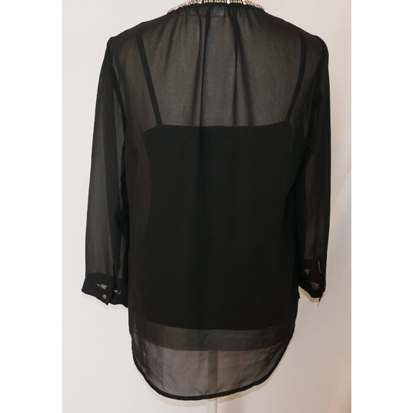 Liz Claiborne 3/4-Sleeve Embellished V- Neck Black Sheer Blouse and slip Size S - Picture 11 of 16